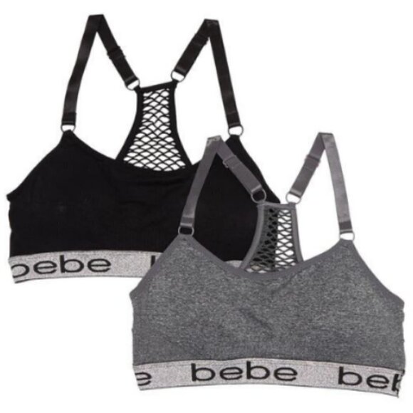 💕BEBE💕 Seamless Mesh Racerback Bralettes (2 Pack) Medium M NWOT - Picture 1 of 9